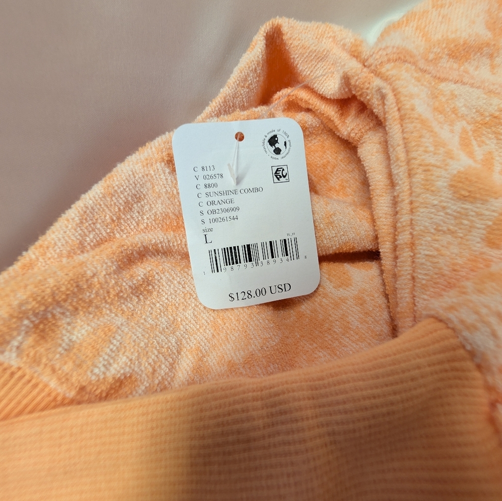 Free People Steal My Sunshine Pullover Terry Cloth Blend Orange White Large NWT - Picture 11 of 13